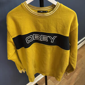 Obey, Mustard Yellow Pullover Crewneck, Mens Small